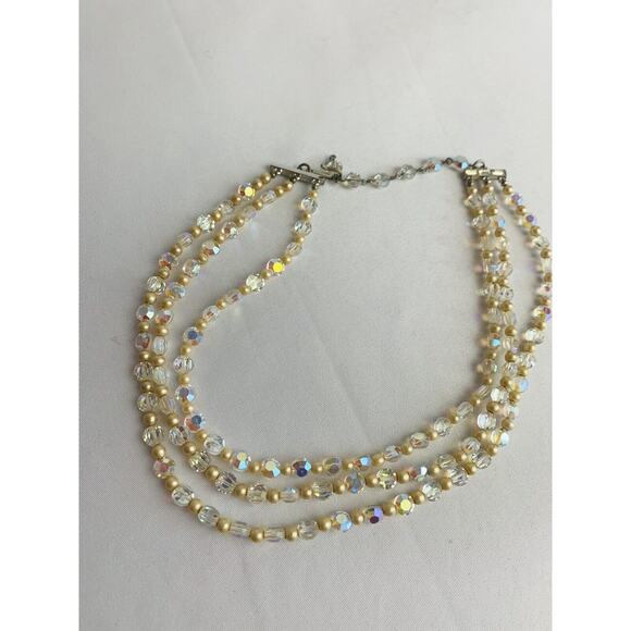 Vintage Triple Strand Acrylic Bead Necklace 14" Choker Hook Closure - Picture 2 of 8